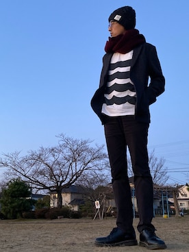 「goa（ゴア）のアイテム（帽子）」を使った、JUNKAPPLEさん（メンズ・169cm）の冬コーディネート