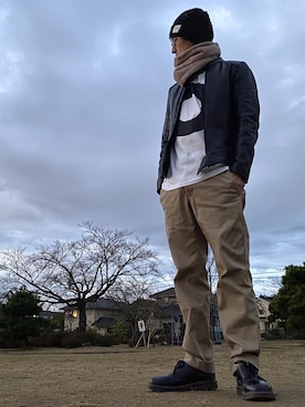 「goa（ゴア）のアイテム（帽子）」を使った、JUNKAPPLEさん（メンズ・169cm）の冬コーディネート
