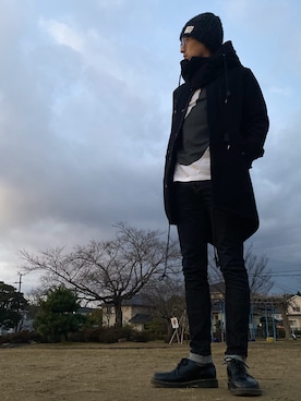 「goa（ゴア）のアイテム（帽子）」を使った、JUNKAPPLEさん（メンズ・169cm）の冬コーディネート