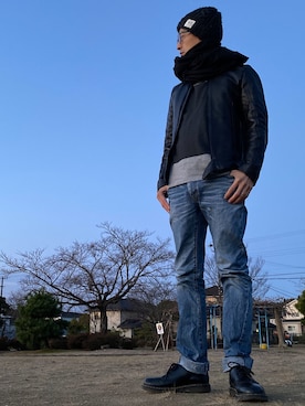 「goa（ゴア）のアイテム（帽子）」を使った、JUNKAPPLEさん（メンズ・169cm）の冬コーディネート