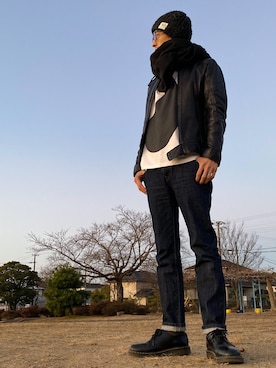 「goa（ゴア）のアイテム（帽子）」を使った、JUNKAPPLEさん（メンズ・169cm）の冬コーディネート
