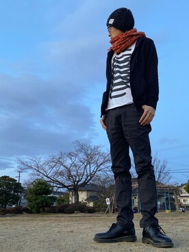 「goa（ゴア）のアイテム（帽子）」を使った、JUNKAPPLEさん（メンズ・169cm）の冬コーディネート