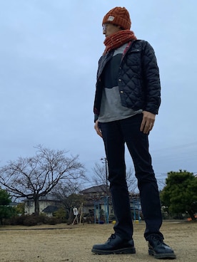 「ZIP FIVE（ジップファイブ）のアイテム（帽子）」を使った、JUNKAPPLEさん（メンズ・169cm）の冬コーディネート