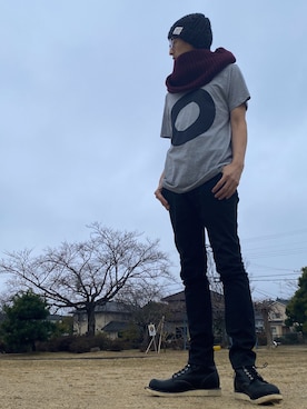 「goa（ゴア）のアイテム（帽子）」を使った、JUNKAPPLEさん（メンズ・169cm）の冬コーディネート
