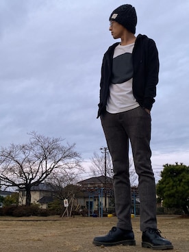 「goa（ゴア）のアイテム（帽子）」を使った、JUNKAPPLEさん（メンズ・169cm）の冬コーディネート