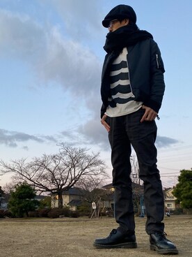 「NANO universe（ナノユニバース）のアイテム（キャスケット）」を使った、JUNKAPPLEさん（メンズ・169cm）の冬コーディネート