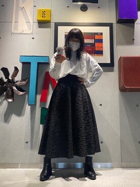 「袖プリント」｜「アイテム（ブーツ）」を使った、にちゃさん（レディース・162cm）の冬コーディネート