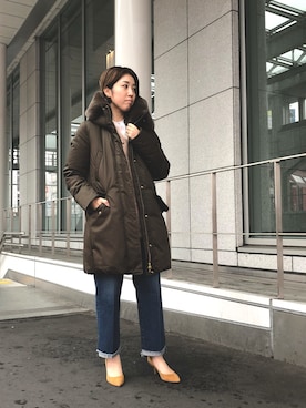 「WOOLRICH（ウールリッチ）のアイテム（ダウンジャケット/コート）」を使った、sakakiさん（レディース・158cm）の秋コーディネート