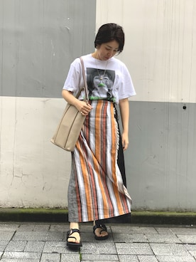 「RUMBLE RED（ランブルレッド）のアイテム」を使った、sakakiさん（レディース・158cm）の夏コーディネート