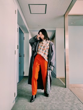 「ネルシャツ」｜「アイテム（トレンチコート）」を使った、seckeyさん（レディース・160cm）の春コーディネート