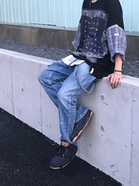「AlexanderLeeChang（アレキサンダーリーチャン）のアイテム（サロペット/オーバーオール）」を使った、ふせ  まさしさん（メンズ・172cm）の夏コーディネート