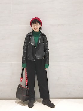 「MONKI（モンキ）のアイテム（帽子）」を使った、阿馮さん（レディース・158cm）の秋コーディネート