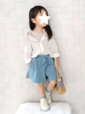 「petit main（プティマイン）のアイテム（かごバッグ）」を使った、ななdream☆さん（キッズ・90cm）の夏コーディネート