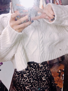 「JEANASIS（ジーナシス）のハイネックケーブルショートニット/814842（ニット/セーター、ホワイト系）」を使った、chiさん（レディース・163cm）の冬コーディネート