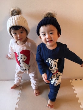 「101匹わんちゃん」｜「アイテム（ニットキャップ/ビーニー）」を使った、mico.kglowさん（キッズ・80cm）の秋コーディネート