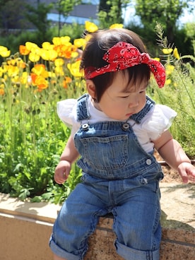 「フリルトップス」｜♡MiKo♡さん（キッズ・80cm）の春コーディネート