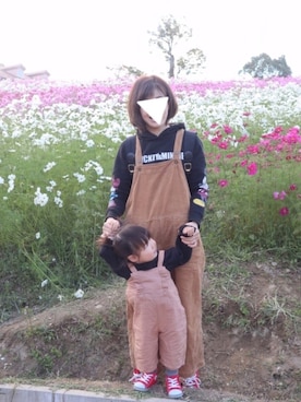 「親子でおそろい」｜「アイテム（オールインワン・サロペット）」を使った、♡MiKo♡さん（レディース・163cm）の秋コーディネート