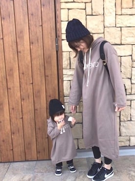 「親子でおそろい」｜「アイテム（ニットキャップ/ビーニー）」を使った、♡MiKo♡さん（レディース・163cm）の秋コーディネート