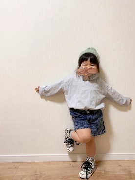 「コンバース ハイカット」｜「アイテム（ニットキャップ/ビーニー）」を使った、♡MiKo♡さん（キッズ・90cm）の春コーディネート
