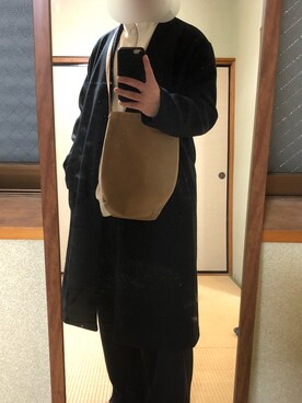 「EMMA CLOTHES（エマクローズ）のオーバーサイズビーバーメルトンVネックロングコート（ノーカラーコート）」を使った、わさを。さん（メンズ・166cm）の秋コーディネート