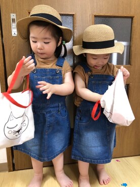 「双子コーデ」｜「アイテム（オールインワン・サロペット）」を使った、さかな★さん（キッズ・90cm）の夏コーディネート