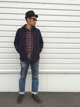 「URBAN RESEARCH（アーバンリサーチ）のアイテム（ピーコート）」を使った、GOSSHIさん（メンズ・180cm）の冬コーディネート