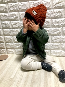 「西松屋（ニシマツヤ）のアイテム（MA-1）」を使った、そーすけ‪‪☺︎‬さん（キッズ・80cm）の冬コーディネート