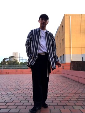 「MONKEY TIME（モンキータイム）のアイテム（シャツ/ブラウス、パープル系）」を使った、yopiさん（メンズ・171cm）の春コーディネート