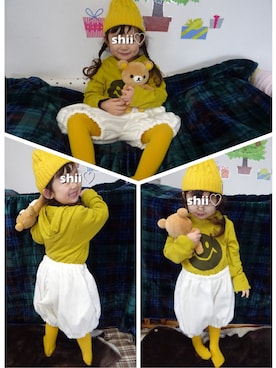 「お正月」｜「アイテム（ニットキャップ/ビーニー）」を使った、しー♡なー♡はー♡さん（キッズ・100cm）の冬コーディネート