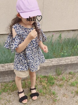 「a.v.v（アーヴェヴェ）のアイテム（キャップ）」を使った、しー♡なー♡はー♡さん（キッズ・110cm）の春コーディネート
