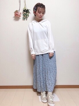 「DRESKIP（ドレスキップ）のアイテム（パーカー）」を使った、ぴのこさん（レディース・152cm）の春コーディネート