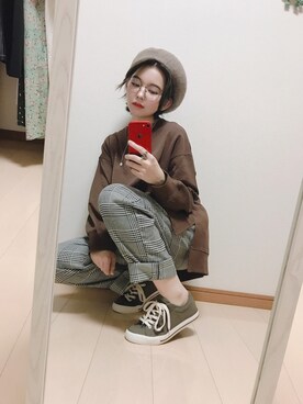 「USAコットン」｜「アイテム（ハンチング/ベレー帽）」を使った、ぴのこさん（レディース・152cm）の秋コーディネート