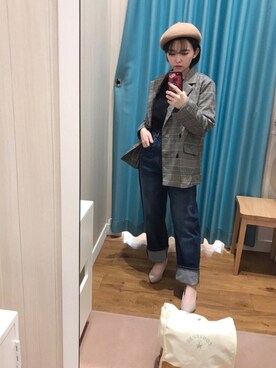 「USAコットン」｜「アイテム（ハンチング/ベレー帽）」を使った、ぴのこさん（レディース・152cm）の秋コーディネート