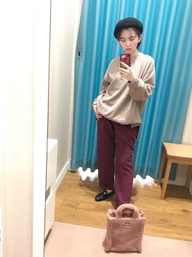 「USAコットン」｜「アイテム（ハンチング/ベレー帽）」を使った、ぴのこさん（レディース・152cm）の秋コーディネート