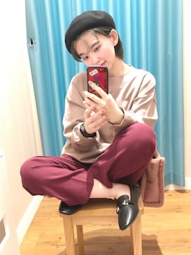 「USAコットン」｜「アイテム（ハンチング/ベレー帽）」を使った、ぴのこさん（レディース・152cm）の秋コーディネート