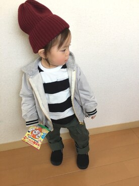 「apres les cours（アプレレクール）のアイテム（ノーカラージャケット）」を使った、swhrkさん（キッズ・80cm）の春コーディネート