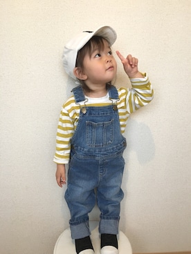 「niko and...（ニコアンド）のアイテム（サロペット/オーバーオール）」を使った、swhrkさん（キッズ・80cm）の夏コーディネート