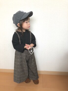 「グレンチェック」｜「アイテム（オールインワン・サロペット）」を使った、swhrkさん（キッズ・80cm）の秋コーディネート