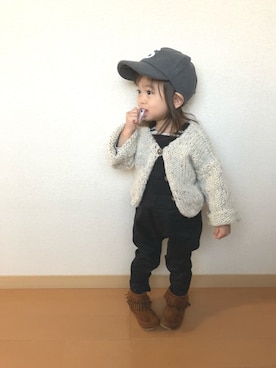 「ゆるニット」｜「アイテム（オールインワン・サロペット）」を使った、swhrkさん（キッズ・80cm）の秋コーディネート