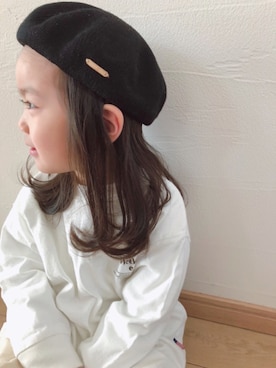 「部屋撮り」｜「アイテム（ハンチング/ベレー帽）」を使った、swhrkさん（キッズ・100cm）の春コーディネート