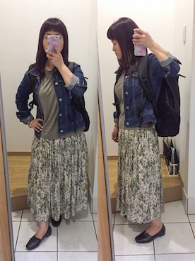 「フラワープリント」｜「アイテム（デニムジャケット）」を使った、yukoさん（レディース・149cm）の春コーディネート