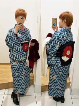 「着物」｜「アイテム（その他アウター）」を使った、yukoさん（レディース・149cm）の冬コーディネート