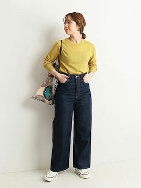 「クルーネックニット」｜momoさん（レディース・160cm）の秋コーディネート