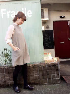 「CHILD WOMAN（チャイルドウーマン）のｼﾞｬｽﾞﾈｯﾌﾟﾂｲｰﾄﾞ    Aﾗｲﾝｼﾞｬﾝｽｶ（ワンピース、グレー系）」を使った、yumaさん（レディース・161cm）の冬コーディネート