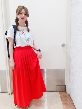 「Dot＆Stripes CHILD WOMAN（ドットアンドストライプス　チャイルドウーマン）のチェリーモチーフイヤリング（イヤリング、レッド系）」を使った、yumaさん（レディース・161cm）の春コーディネート