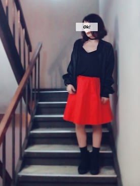 「赤スカート」｜「アイテム（ブルゾン）」を使った、miya さん（レディース・156cm）の春コーディネート