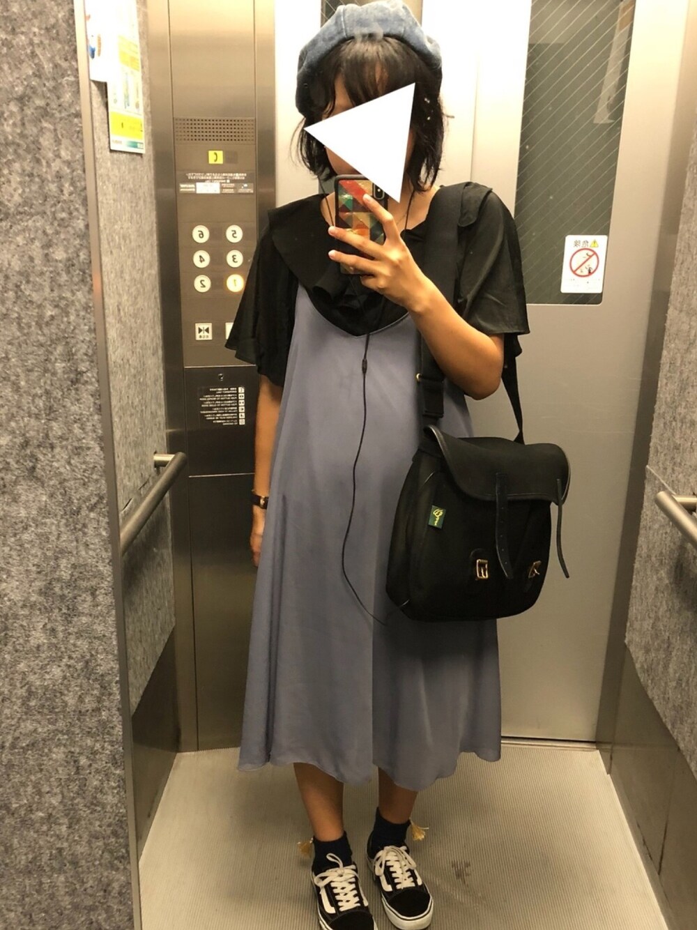 「キャミワンピ、イーハイフンワールドギャラリー(E hyphen world gallery)、w closet、ベレー帽、デニム、VANS、オールドスクール、BRADY」｜「179/WGのアイテム（ハンチング/ベレー帽、ブルー系）」を使った、みくさん（レディース・159cm）の夏コーディネートの1枚目の写真