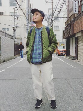 「travel」｜「アイテム（キャップ）」を使った、Paak Chanさん（メンズ・172cm）の冬コーディネート