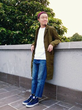 「アイテム（ステンカラーコート）」を使った、Paak Chanさん（メンズ・172cm・30代）の冬コーディネート