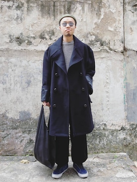 「アイテム（ピーコート）」を使った、Paak Chanさん（メンズ・172cm・30代）の冬コーディネート